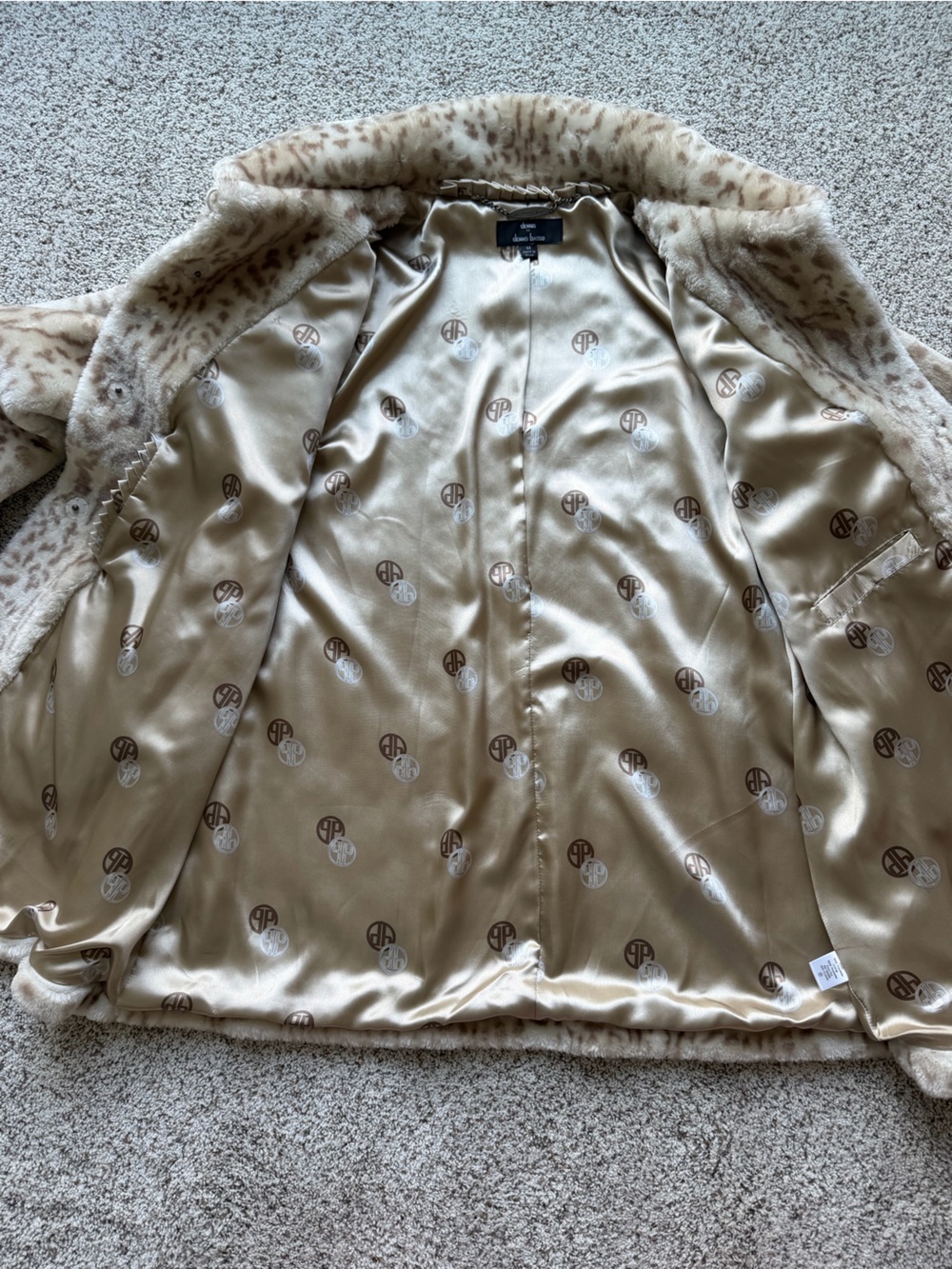 Dennis by Dennis Basso Faux Fur Animal Print Jacket Coat Women’s Medium Beige - Picture 7 of 14